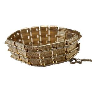 Vintage Signed Coro Pegasus Mid Century Gold Tone Panel Bracelet, 8" Long